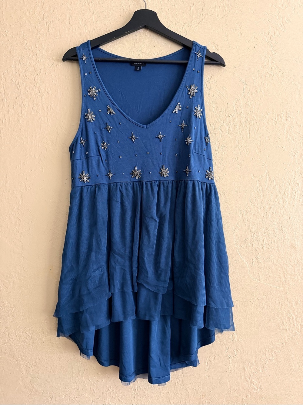 torrid Blue Beaded V-Neck Tiered Tunic